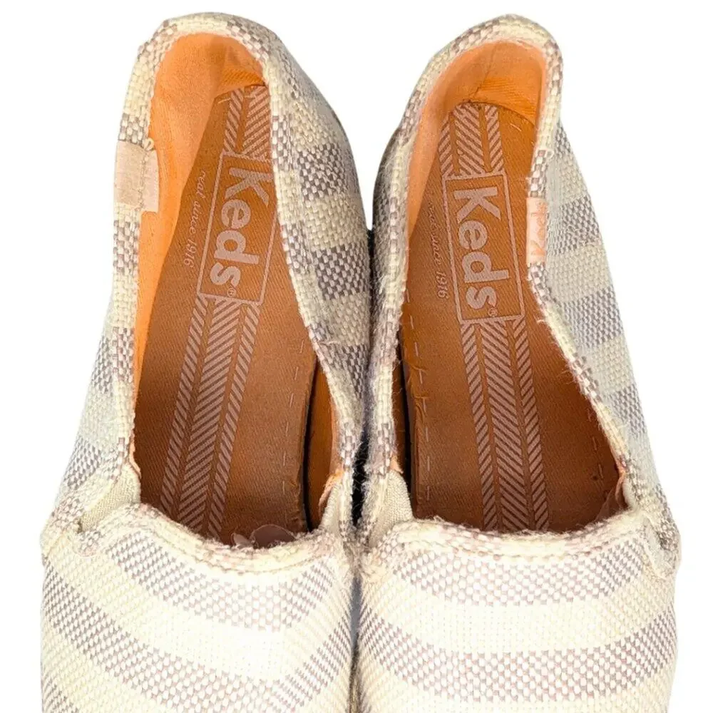 Keds Women's 7 Twin Jute Cream Gray Stripe Slip On Espadrille Flats